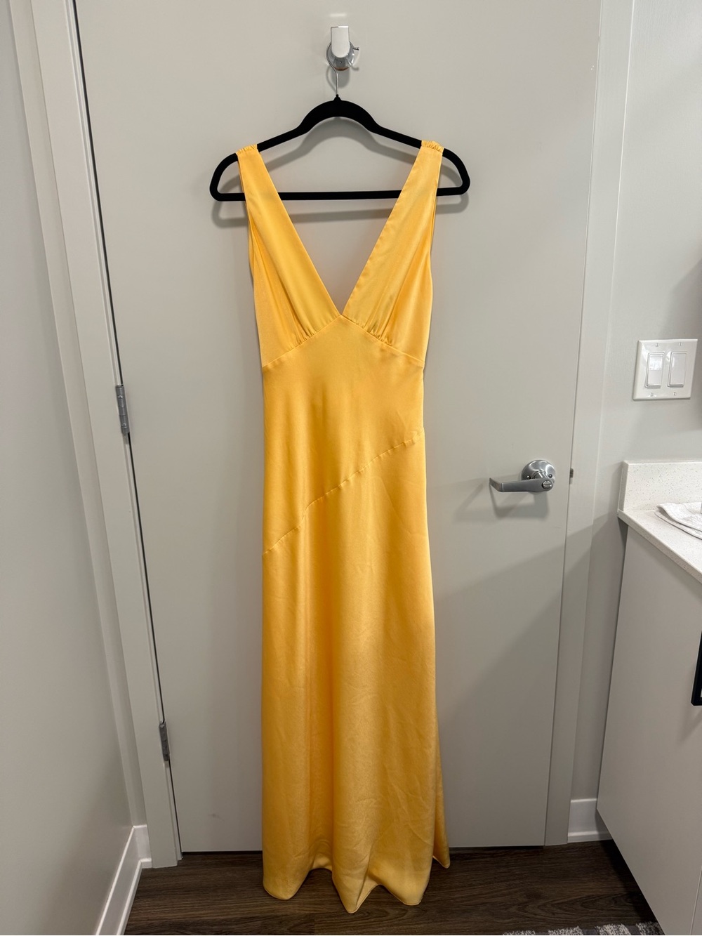 Meshki Yellow Backless Satin Dress